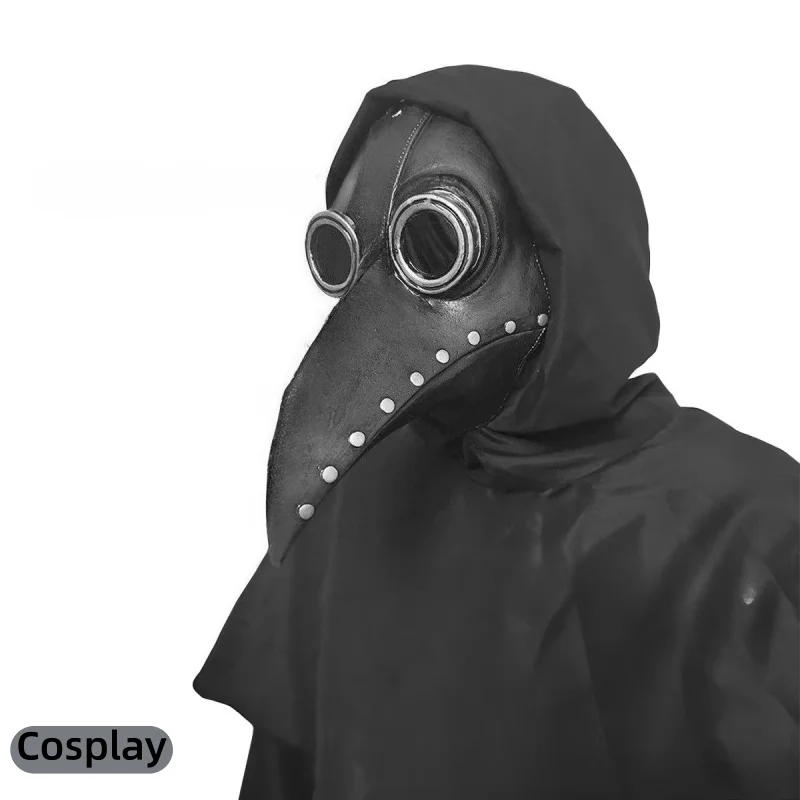 Cosplay Party Prop Medieval Plague Doctor Cosplay Costume for Halloween with Pointed Hat Cloak Bird Beak Mask and Hooded Cloak
