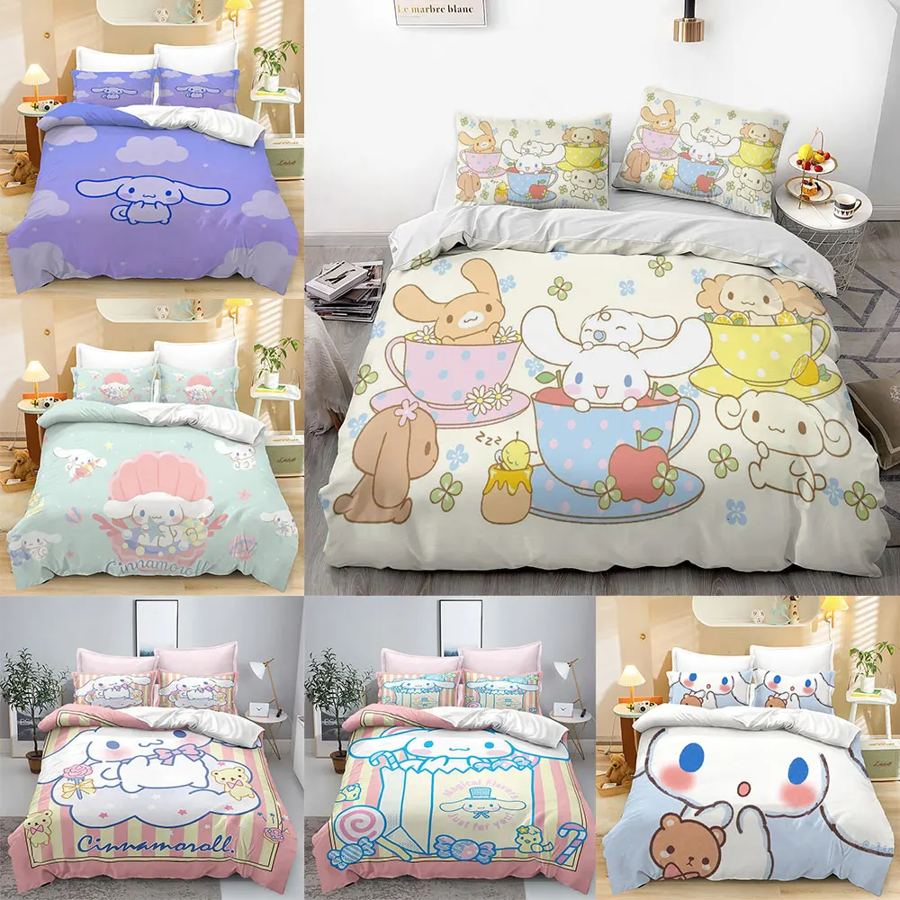 

Cinnamoroll Print Bedding Sets Comforter Quilt Bed Cover Duvet Cover Pillow Case 2-3 Pieces Sets Kids Adult Size Bedroom Decor