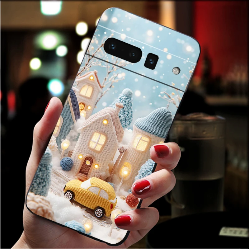 حافظة هاتف لهاتف جوجل بيكسل 10 برو XL 9 برو XL 9A 8 7 6 برو بيكسل 8A 7A 6A بكسل 8 7 6 5 مريح كروشيه الشتاء قرية الفن #2