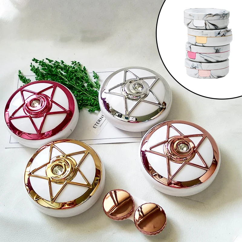 

Marble Pattern Contact Lens Box Round High-end Color Contact Lens Care Water Box Color Contact Len Double Box Storage Mirror Box