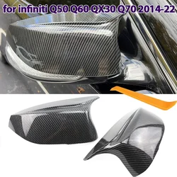1 pair Rear View Side Case Trim M Style Car Rearview Mirror Caps for Infiniti Q50 Q60 QX30 Q70 2014-2022 Black/Carbon pattern