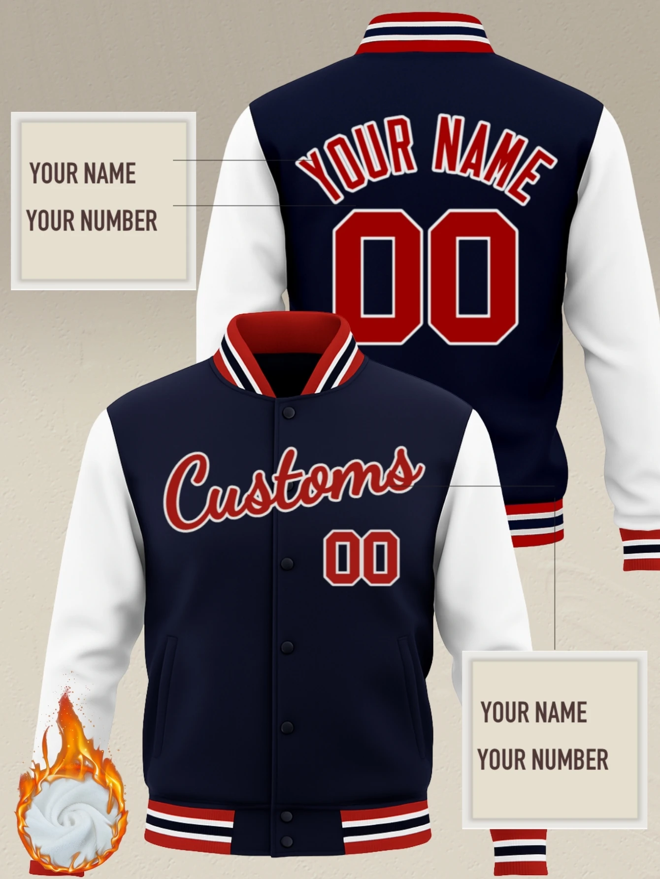 

Custom Your Image/Logo Printed Team Fleece Hiphop Pocketed Baseball Jacket Cool Christmas Gift