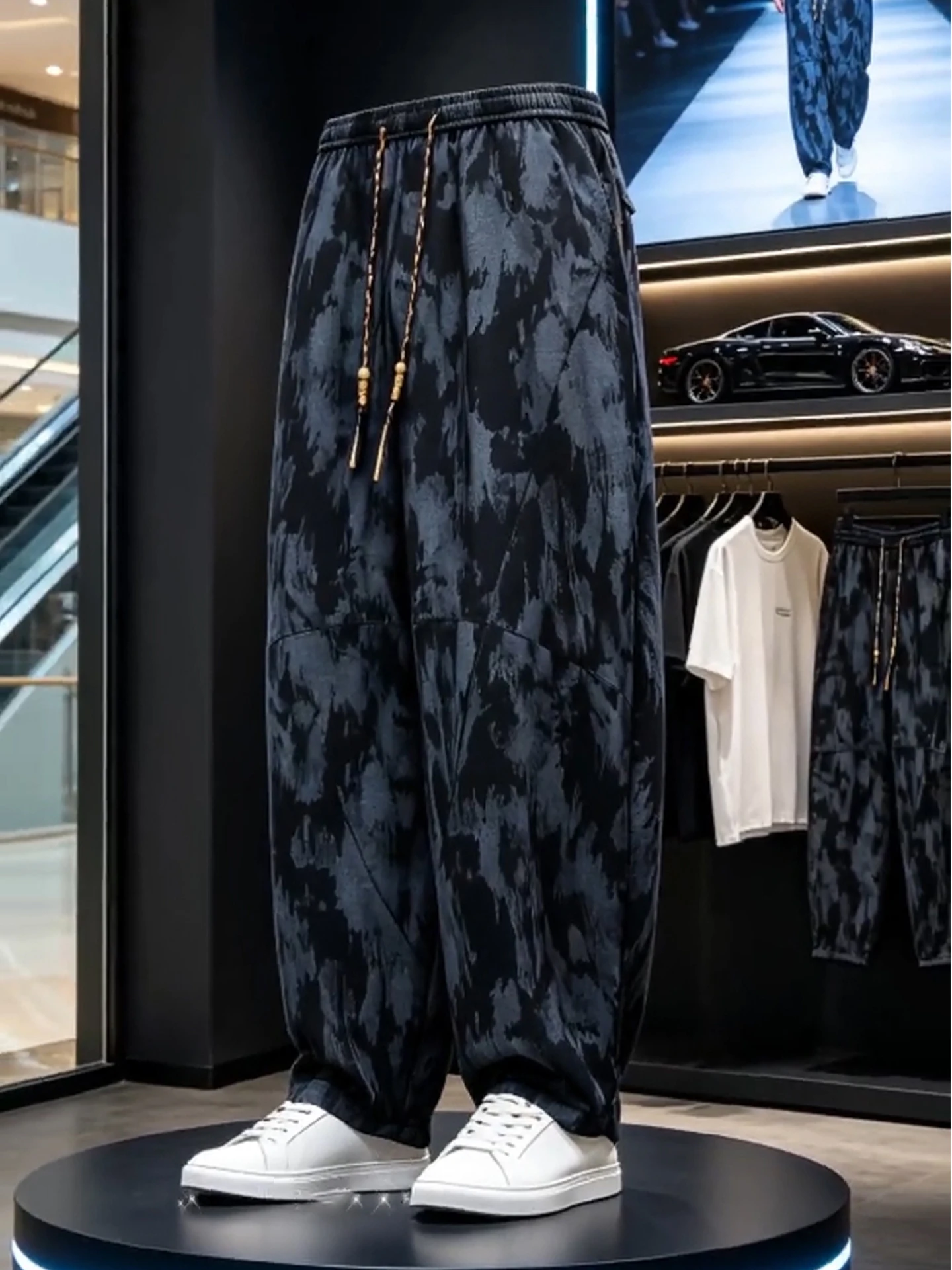 New Chinese Style Black Dyed Quick Dry Curved Knife Pants Men's Summer Thin Ice Silk Harlan Loose Casual Wide Leg Pants
