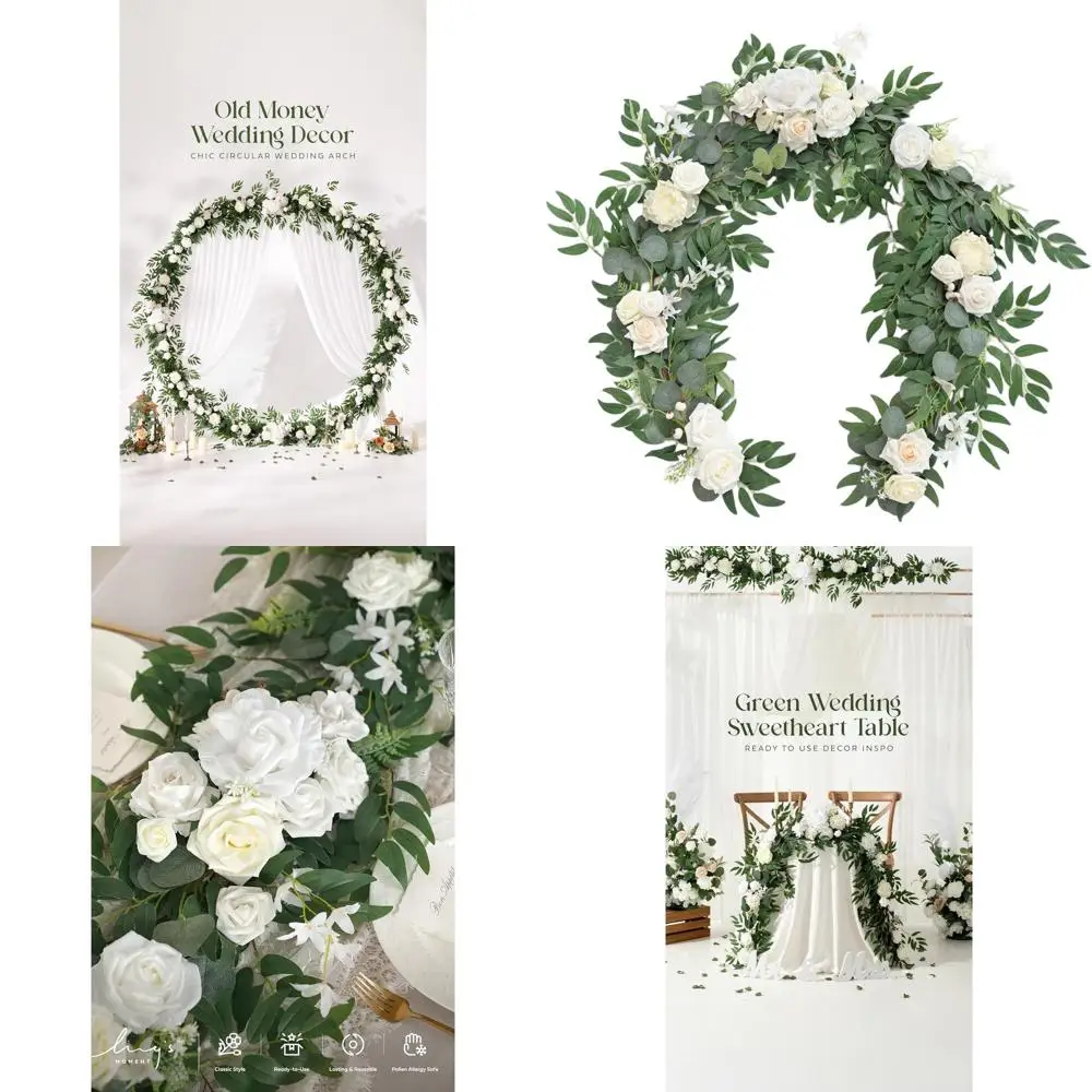 

Elegant 6-Foot Eucalyptus & Rose Garland for Sweetheart Table or Wedding Reception, Artificial Floral Decoration, Spring Garden