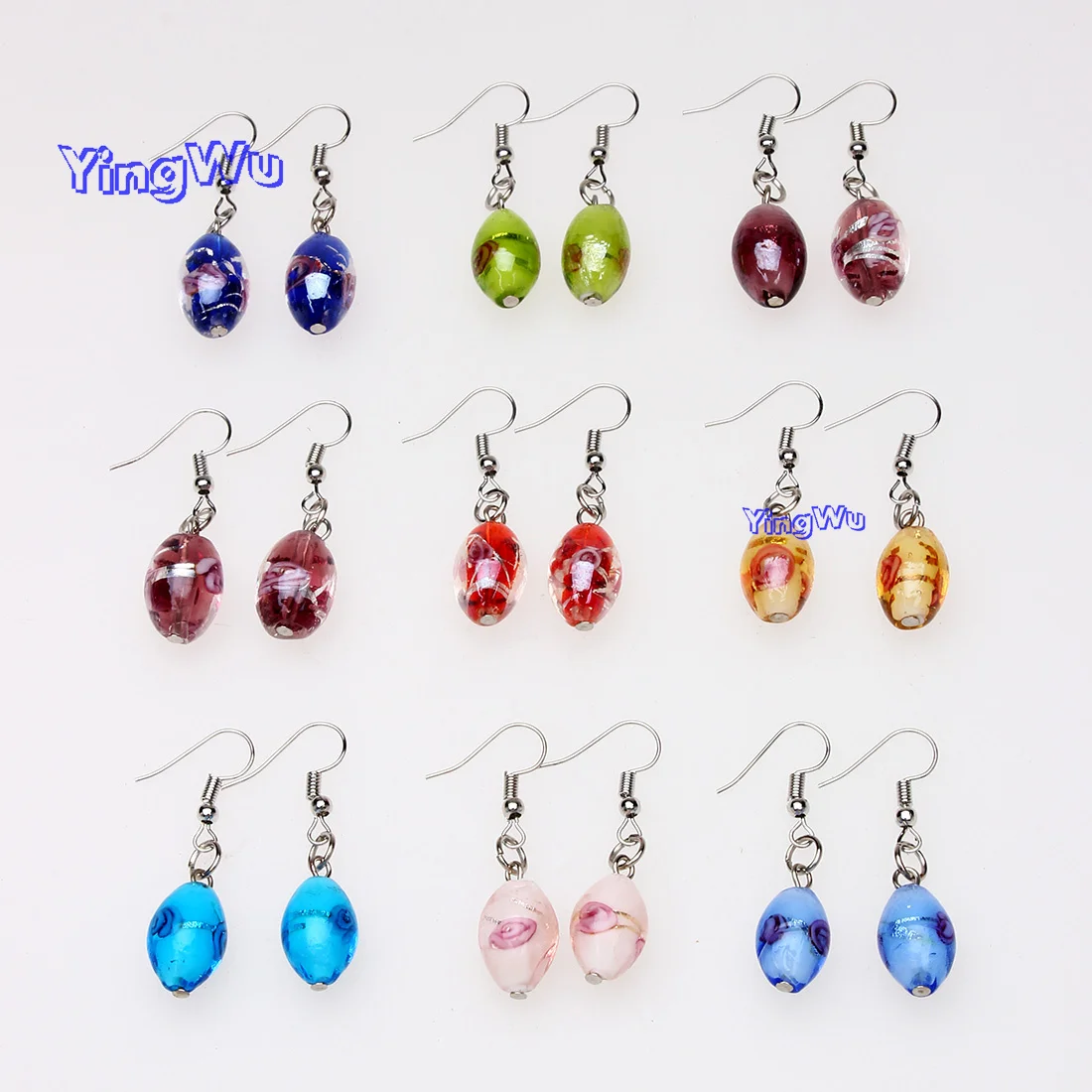 Wholesale Lots 6pairs Hand-made Women\'s Oval Stainless Steel Hook Elegant Classic Dangle Earrings Murano Glass Earrings