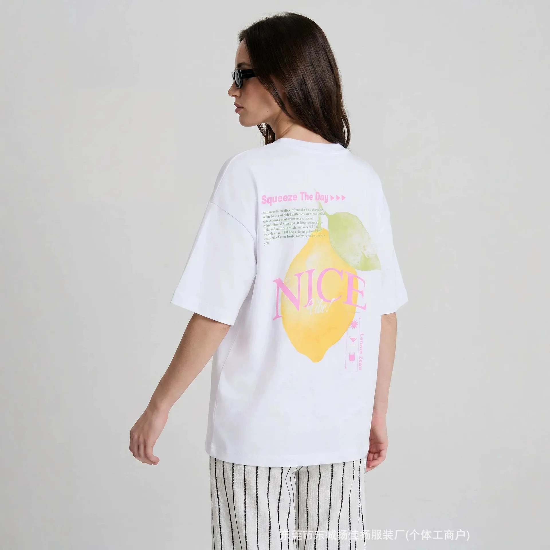 Loose Sweet Cute Squeeze The Day Lemon Back Print Cotton T Shirt Women Nice Vibe Graphic Summer Beach Casual Short Sleeve Top