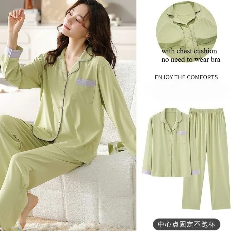 

Пижамы женские модальные хлопковые пижамы с накладками на грудь Pijamas De Mujer осенний свободный кардиган с длинными рукавами большого размера 4xl