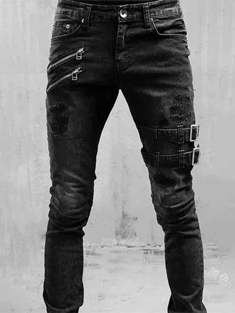 Fashion Street Style Ripped Skinny Jeans Men Vintage wash Solid Denim Trouser Mens Casual Slim fit pencil denim Pants hot sale