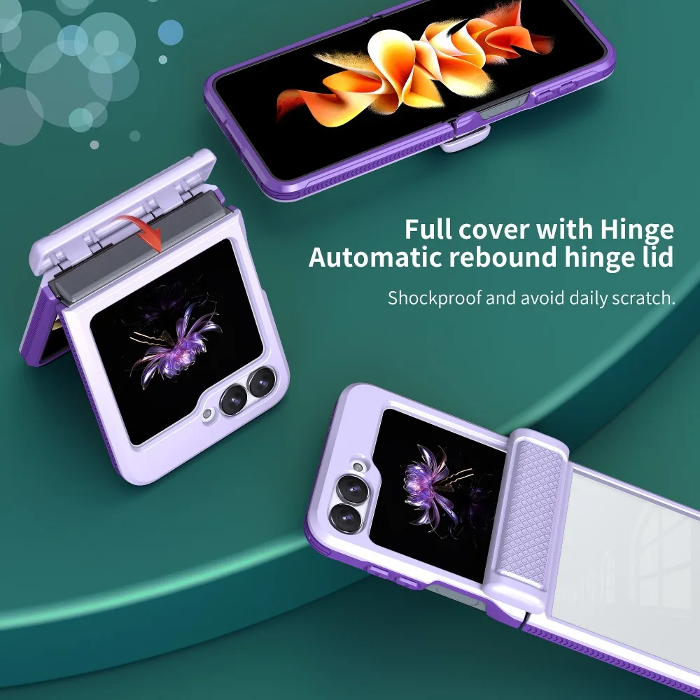 Transparent Phone Case with Hinge Protection For Samsung Z Flip 6 5 Flip6 Flip5 5G Shockproof Clear Acrylic Protective Cover