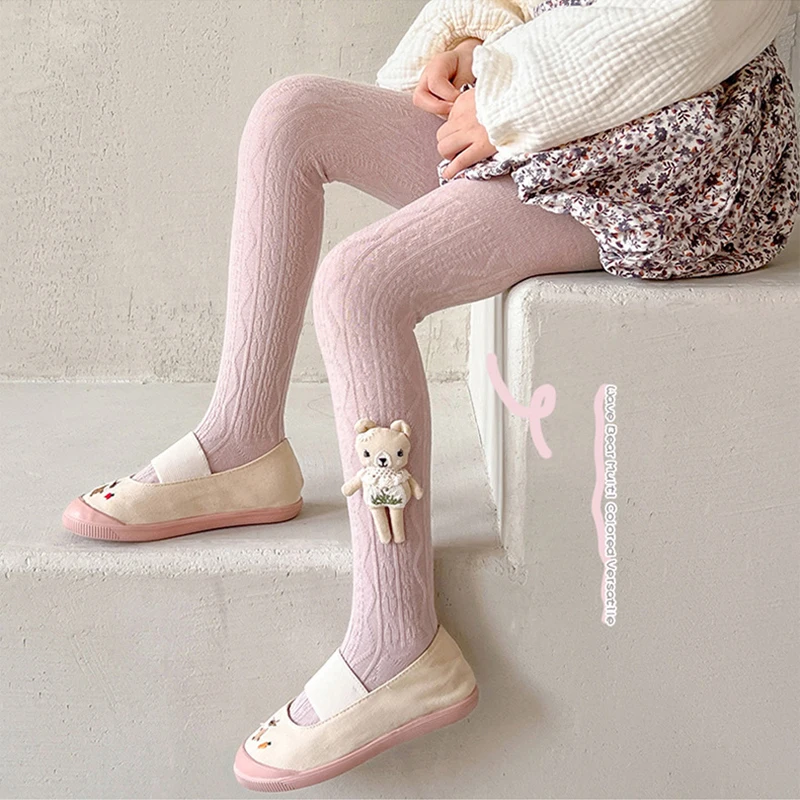 Solid color leggings for girls Wave bear multicolor pantyhose Bottom socks in spring and autumn lovely Korean girl\'s pantyhose