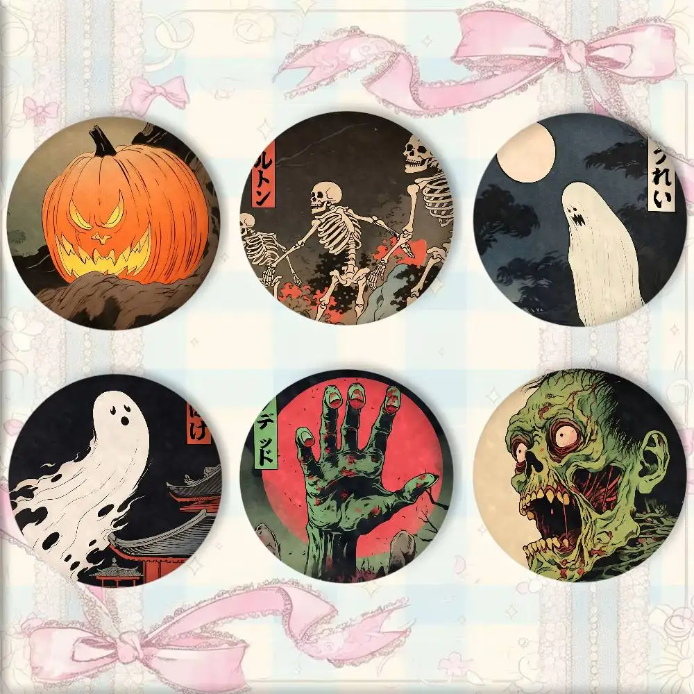 Creepy Japanese Ghost Zombie Mummy Halloween Badge Tinplate DIY Backpack Clothing Accessories Jewelry Pins
