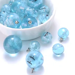 10 Pcs Chic Transparent Resin Round Ball Pendant Necklace Blue Sky Clouds Birds Charms for Jewelry Making Necklace Accessories