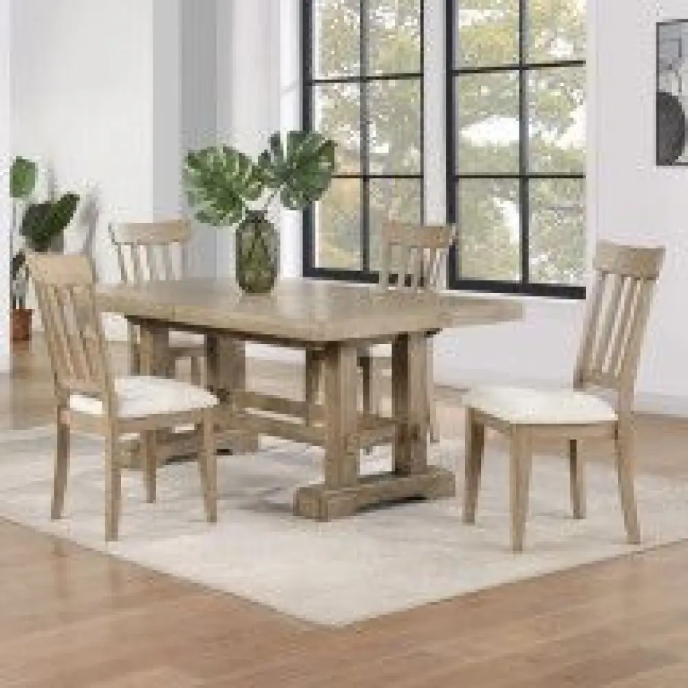 

5 Piece Dining Set 72-inch Table expands to a full 108-inches with 4 Side Chairs - Sand