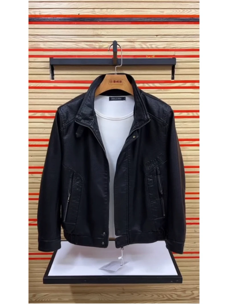 

Stylish Casual Leather Jacket Men's Spring Autumn Fashionable All-Match Trendy Brand Korean Version Stand Collar Coat Handsom...