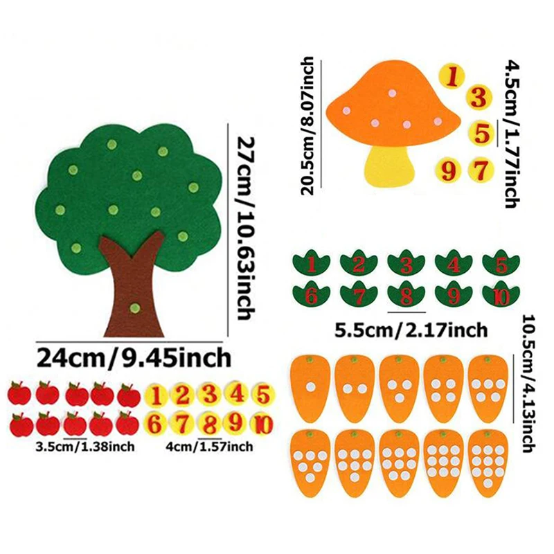 Felt Nonwoven Fabric Apple Tree Mushroom Carrot Early Childhood Education Puzzle Toys Digital Cognition Handmade DIY Toy TMZ