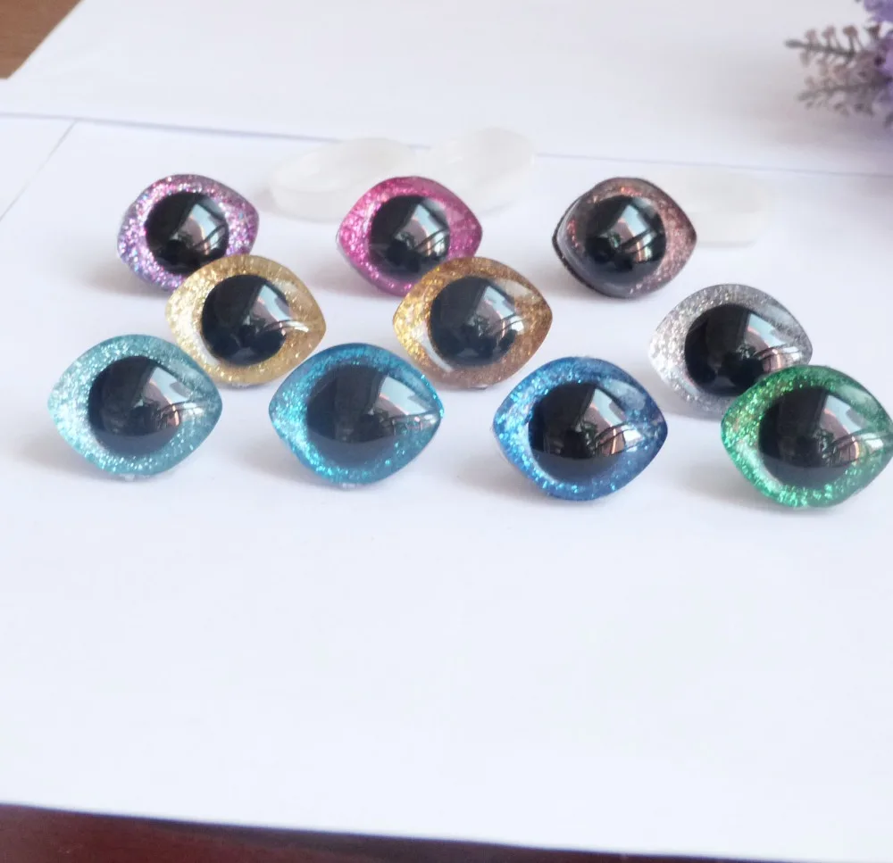 Yeux de sécurité transparents en plastique, 10 pièces/lot, formes ovales 28x23mm 20x23mm, ajouts, non tissés scintillants, option de couleur, nouveau design