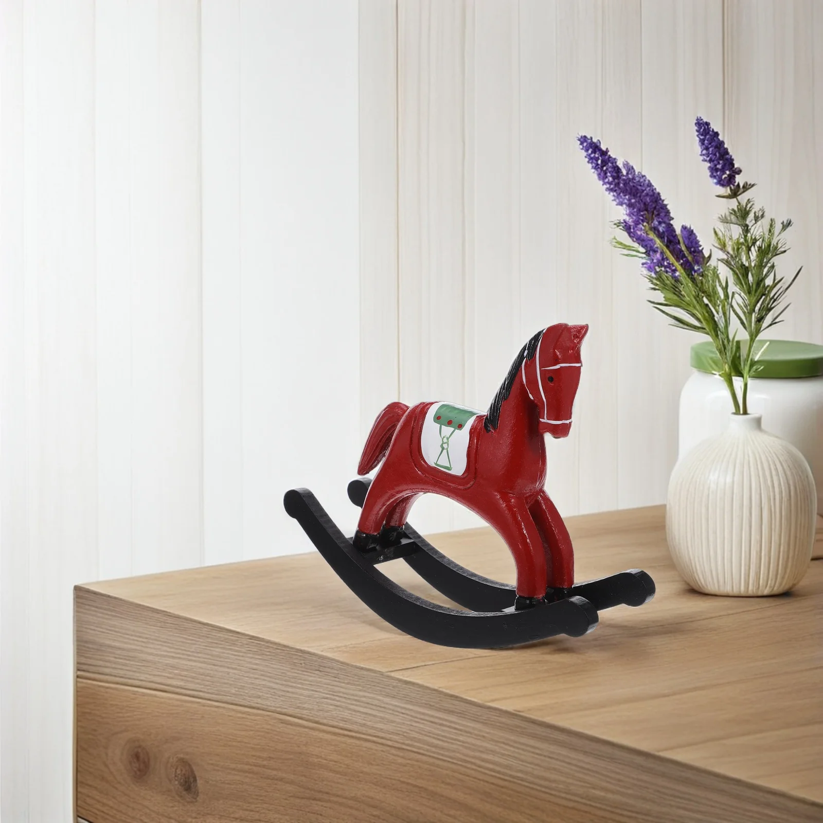 Vintage Drewniany Koń na Biegunach Ręcznie Malowany Dekoracja Stołu Rzemieślnicza Do Domu Dekoracja Świąteczna Statuetka Konia Rzeźba Zwierzęca