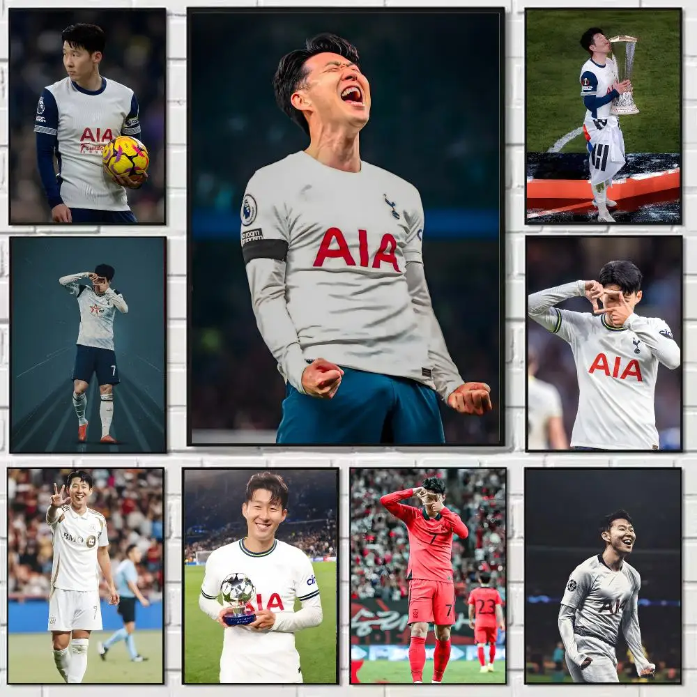 Football Player Son Heung Min Poster Self-adhesive Art Waterproof Paper Sticker Coffee House Bar Dorm Room Wall Decor