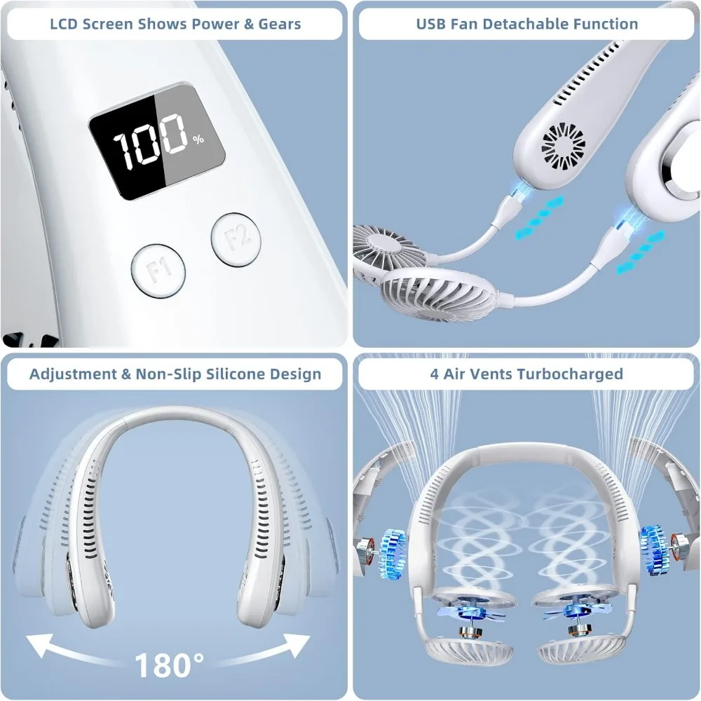 Hals ventilator, 9000mAh, klingen lose Kühlung, 4 Luft auslass 3 Geschwindigkeit für Reisen, Camping, Gartenarbeit, Hals ventilator Klimaanlage