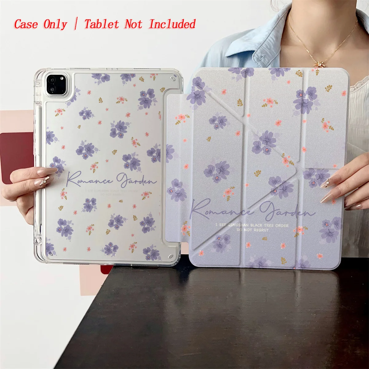 

Modern Delicate Y-Fold Acrylic Lavender Small Floral Patterns iPad Cover For Apple iPad 9th-10th Gen Air5 Mini 6 Shockproof Case