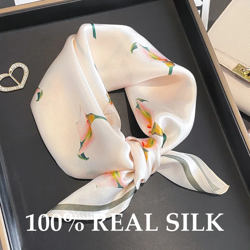 

100% Natural Real Silk Scarf Women Foulard Bandana Square Scarves Wrap Kerchief Elegant Spring Summer Luxury High Quality Hijab