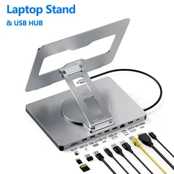 Laptop Stand for MacBook Pro Air Dell HP Surface 360° Rotatable Foldable with USB Hub Card Reader RJ45 Universal Bracket Holder
