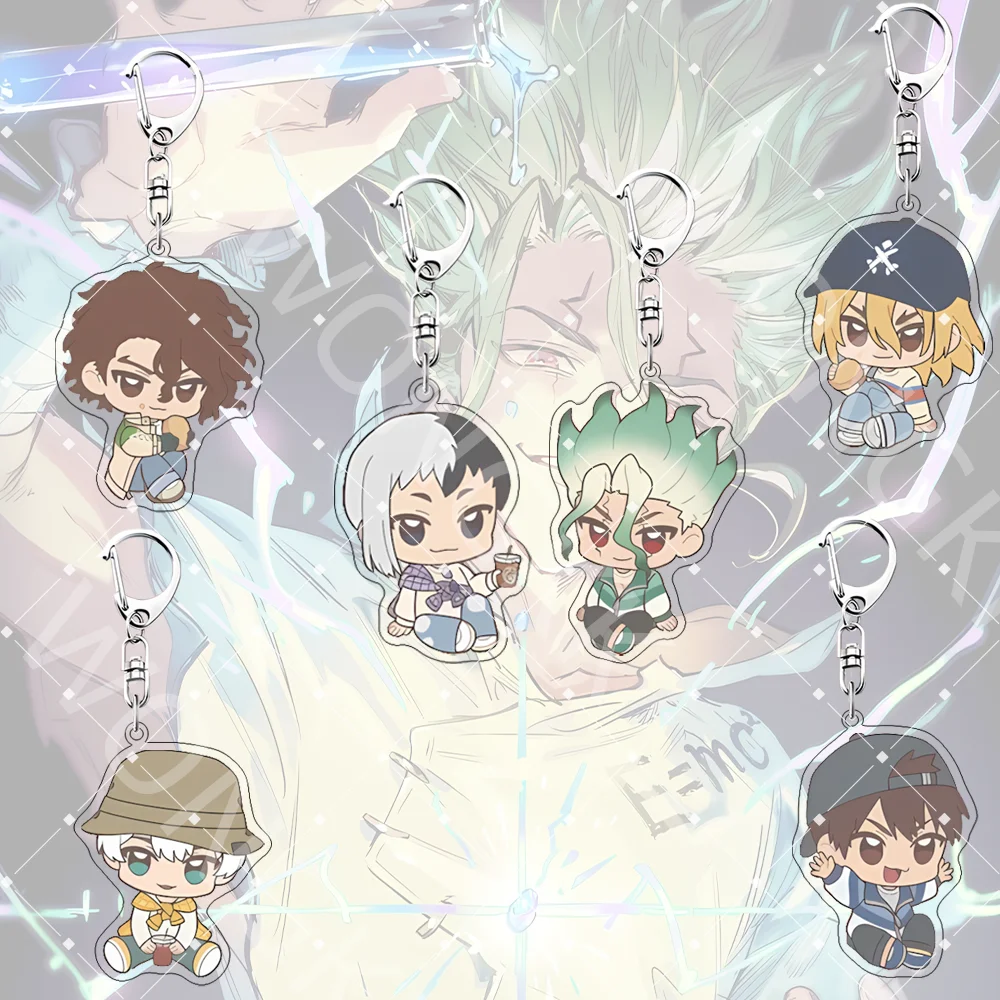 Anime Dr. Stone Keychain Kawaii Keyring Anime Stand Ishigami Senku Gen Asagiri Cartoon Pendant Bag Backpack Car Key Decor