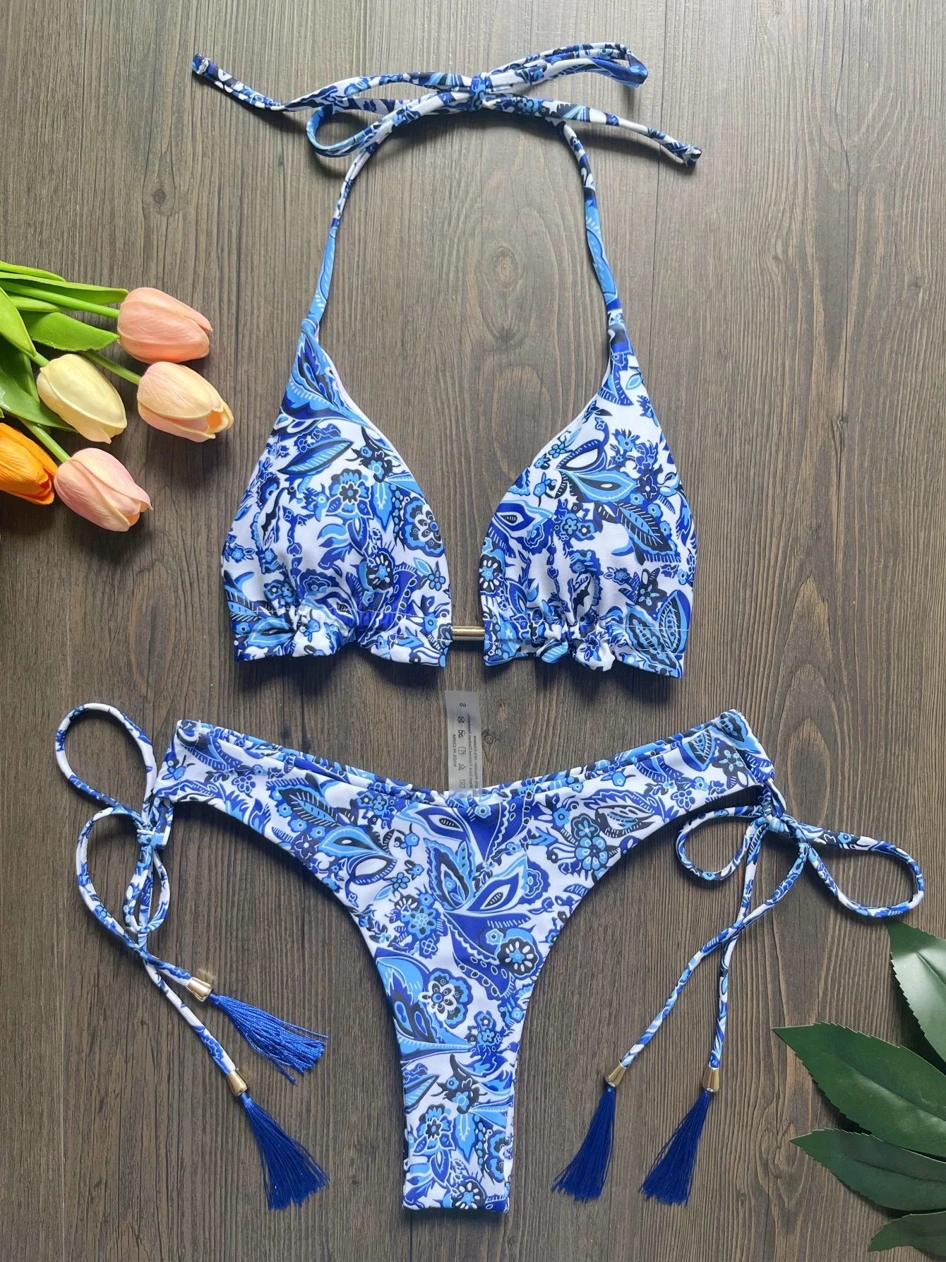 Sexy Floral Print Micro Thong Swimsuit Women String Lace-up Triangle Bikinis Set Mujer Swimwear Bathing Suit Biquinis Bikini