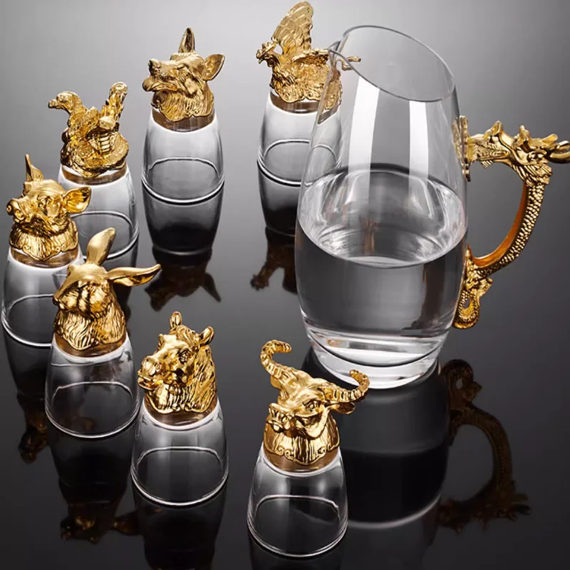 Chinese Zodiac Signs Wine Glass Set Ceramics Wine Dispenser Shot Glass Household Liquor Glass Barware Gift Box Home & Garden