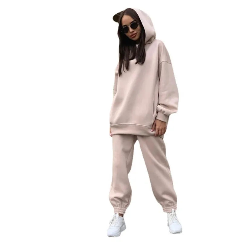 2 Piece Sets Women Outfits Solid Color Simple Style Commuting Tracksuit Autumn Winter Warm Hoodies Top Suits Casual Sweatshirts