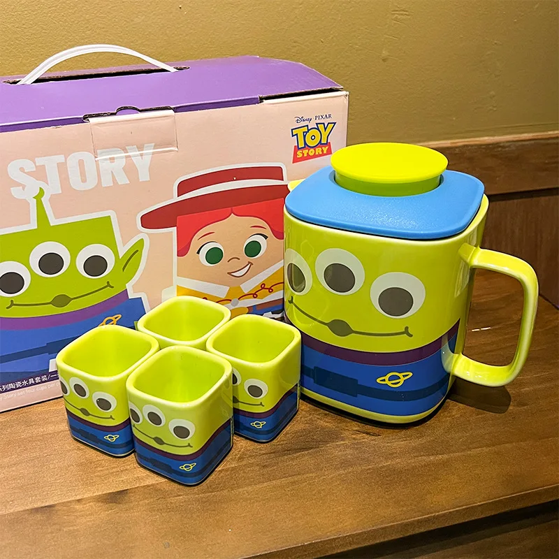 Disney Toy Story Creative Ceramic Mug Bath Woody Square Teapot One Pot Four Cups Set Cute Cartoon Box Gift