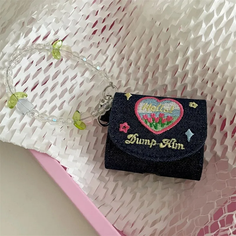 

For Apple AirPods Pro 2 Ins Cute Denim Stitchwork Tulip Earphone Bag Protector Cover Headset Box Cases For AirPods 1 2 3 4 Funda