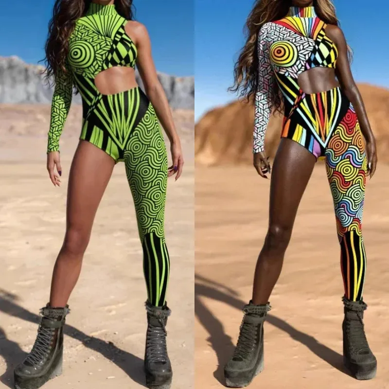 

Лили 123Хэллоуин унисекс 3D окрашенный киберпанк искусство нерегулярные линии боди праздничная вечеринка колготки для ролевых игр костюм для выступления