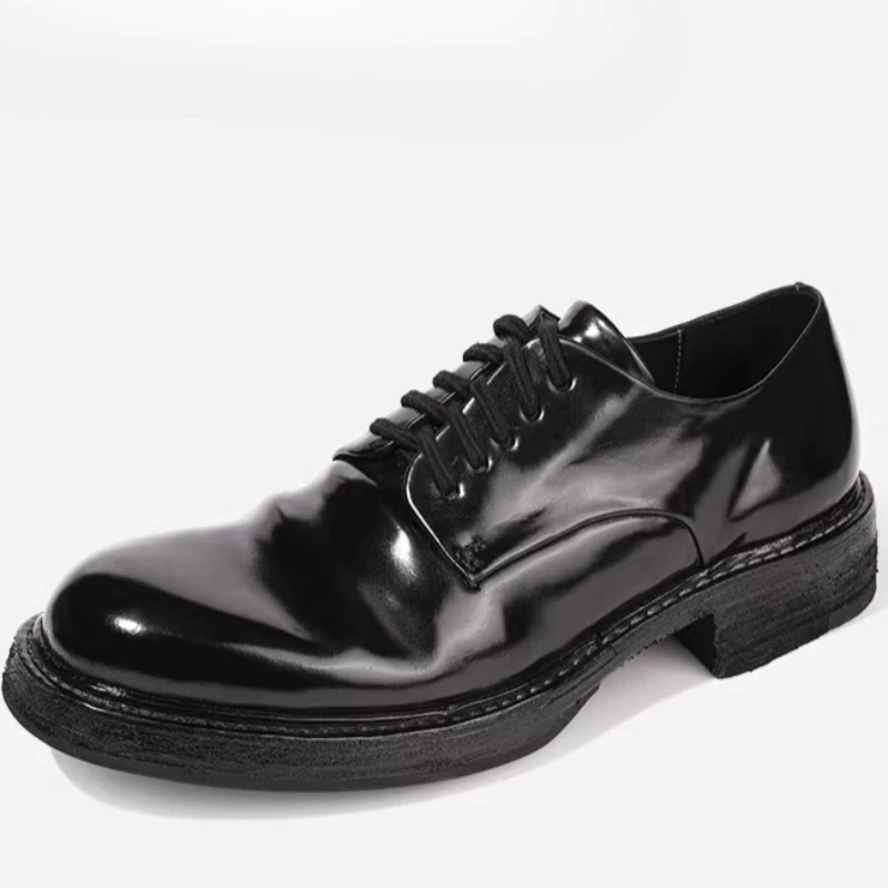High End Retro Washed Horse Hip Leather Men's Dress Shoes Horsehide Horsehide Casual Leather Shoes Hand-sewn Goodyear Derby Shoe