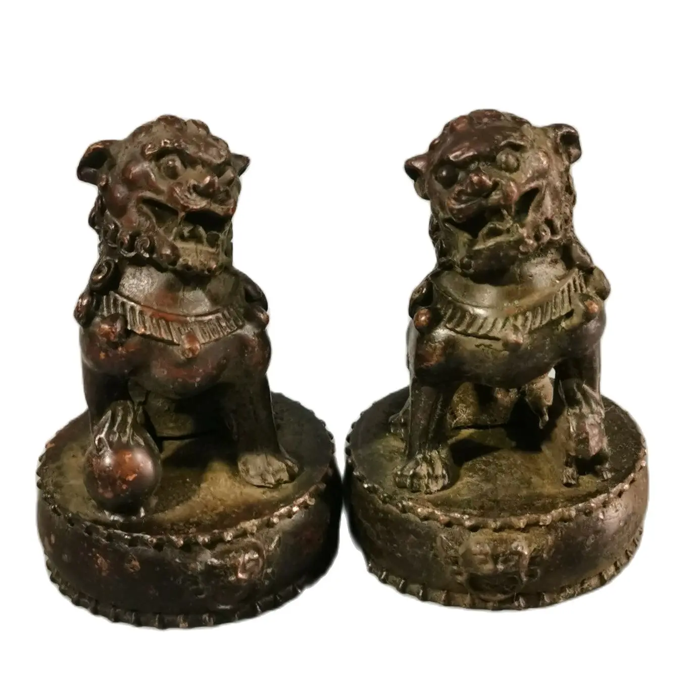 Pair of Lion Decorative Statues Miniature Chinese-Style Seiko Little Lion Tabletop Tea Pet Ornament Vintage Bronze Mini Animal S