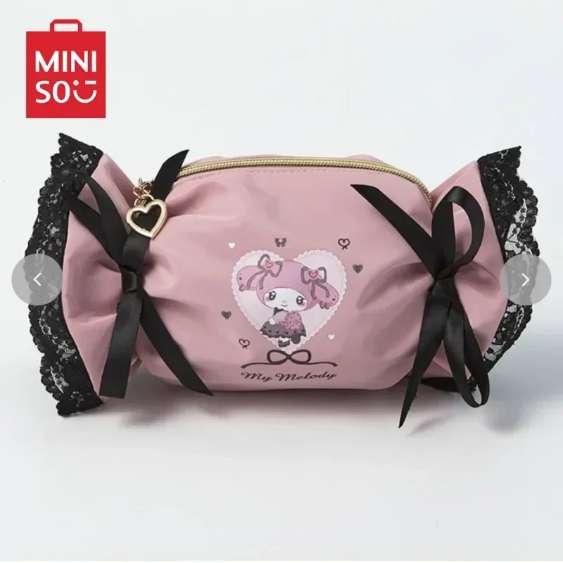 Fashionable Melody Kuromi Cartoon Print Cute Sweet Fresh Candy Shaped Makeup Bag Portable Storage Exquisite Compact Versatile