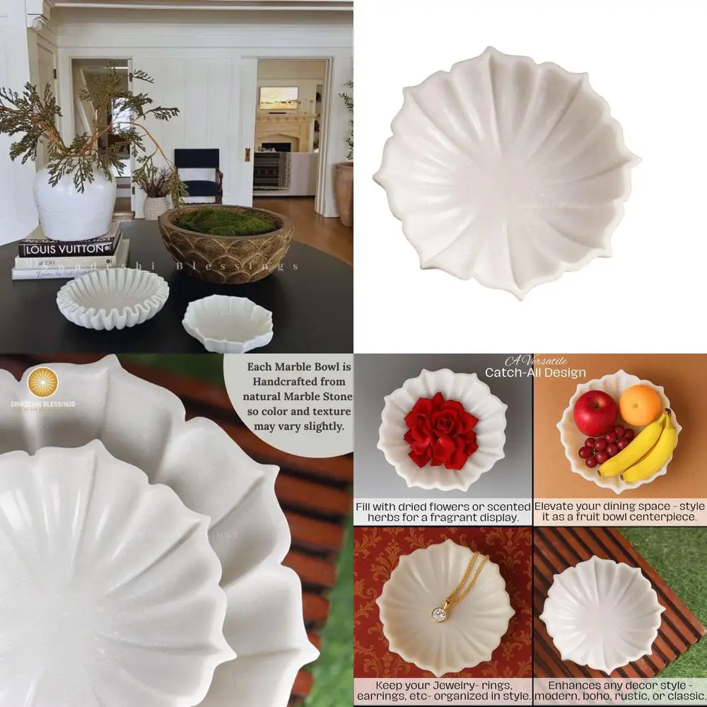 

Handcrafted Marble Lotus Bowl - 9 Modern Decor, Fruit Bowl, Vintage Ring Holder, Flower Vase, Housewarming & Wedding Gift