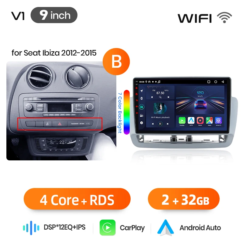 Junsun Android 16 Wireless CarPlay Android Auto Autoradio für Seat Ibiza 6J 2008 2009 2010 2011 2012 2013 GPS-Navigation Multimedia-Player 7 Zoll IPS-Touchscreen Stereo Bluetooth DSP FM RDS SWC 5G