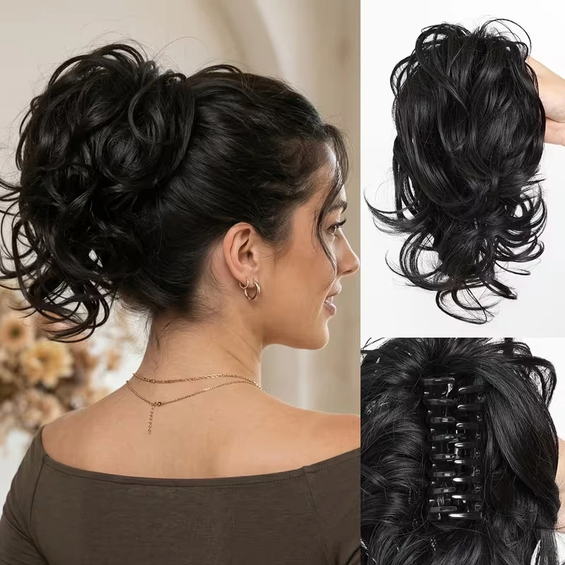 

European American style short curly ponytail clip-in hairpiece made of high-temperature synthetic fiber, natural and realist