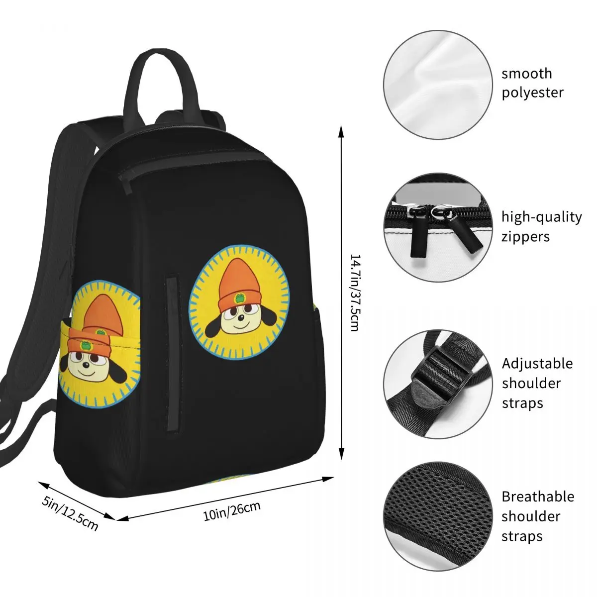 PaRappa The Rapper Patch Backpack Student BookBag Boys Girls School Bag Computer Shoulder Bags Men Women