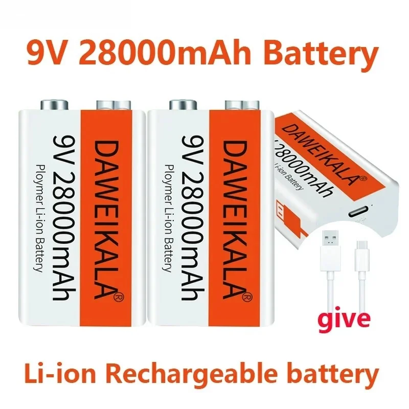 9V USB Battery 28000mAh li-ion Rechargeable Micro Batteries 9v lithium for Multimeter Microphone Toy Remote Control KTV use