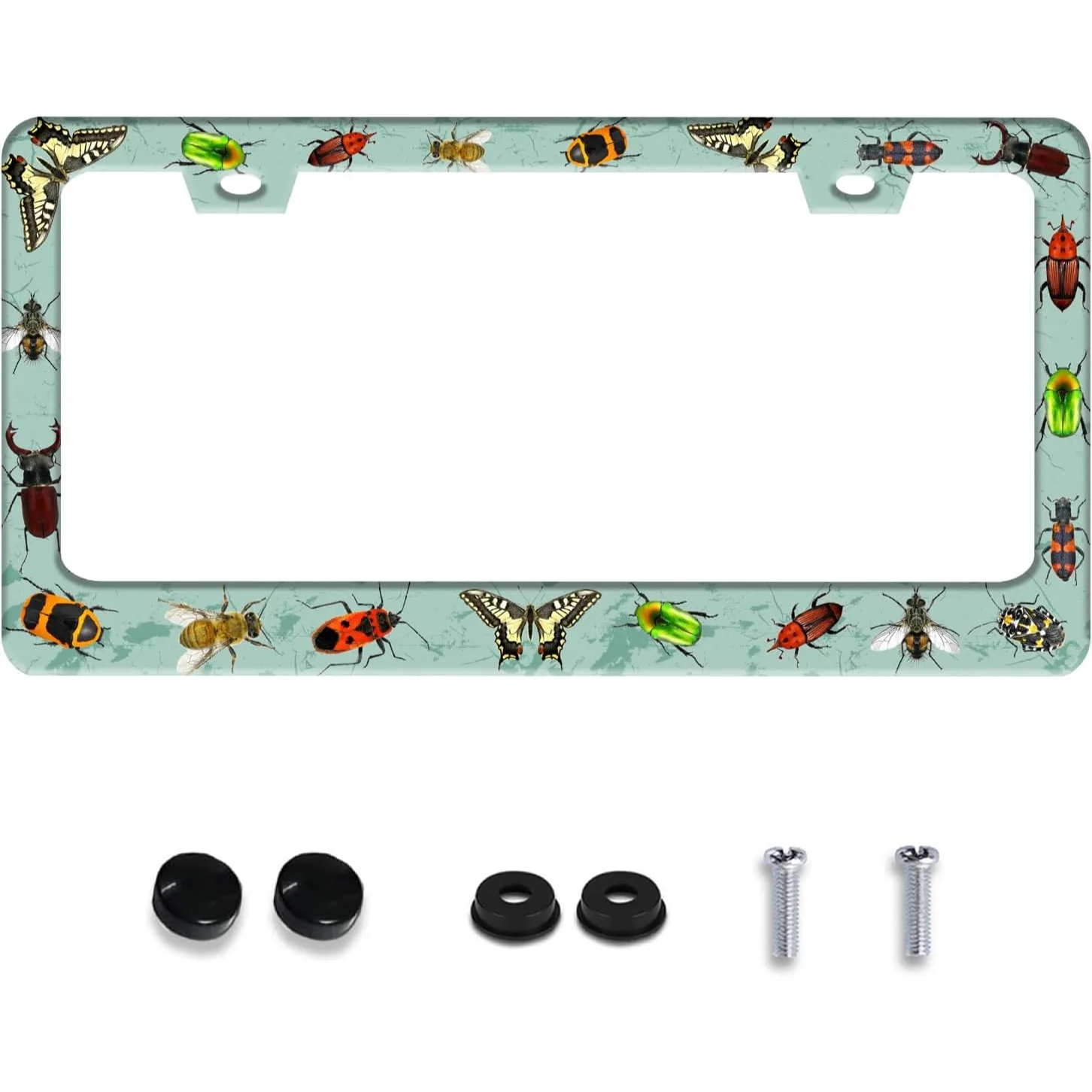 

Personalized Stainless Steel License Plate Frame Butterfly Moth Beetle Design 2 Holes Fits US Standard Plates 12.2x6.3 in