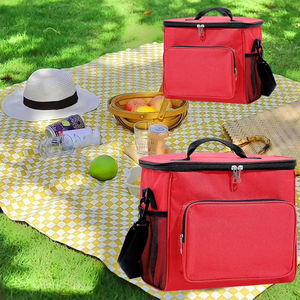 Student Lunch Box Portable Thermal Organizer Handbag Cooler Shoulder LunchBags Outdoor Camping Storage Boxes Rose Flower Pattern