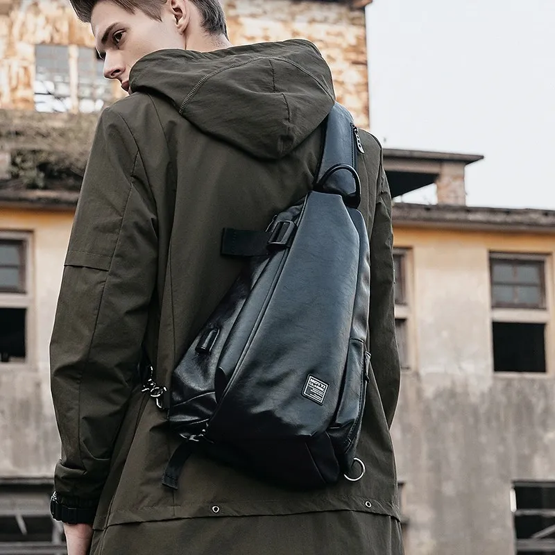 Bolso cruzado de cuero PU para hombre, riñonera deportiva informal, impermeable, para el pecho y el hombro multibolsillo, Unisex