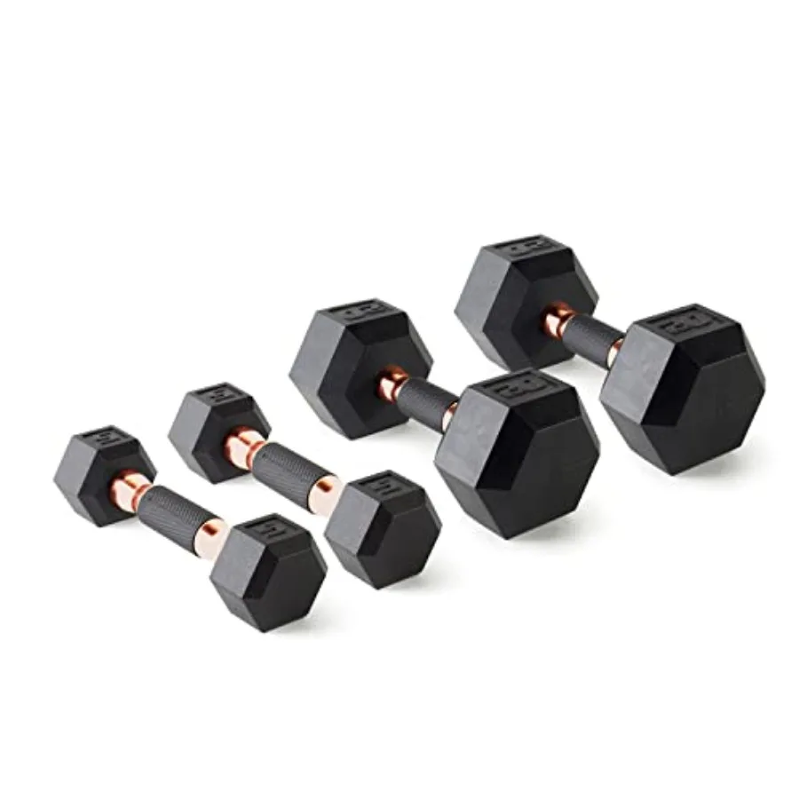 

Набор гантелей с покрытием, 50 фунтов, с медными ручками, 5 фунтов x 2, 20 фунтов x 2, для домашних тренировок и силовых упражнений, черный цвет