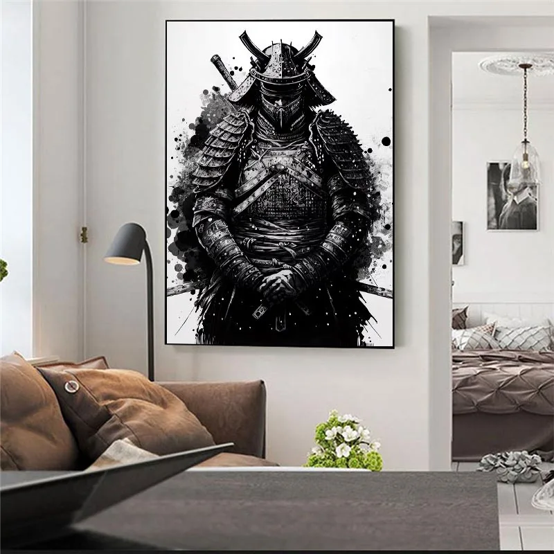 Black and White Japanese Samurai Wall Art Poster Knight Assassin Sword Canvas Painting Prints Living Room Bedroom Decoration