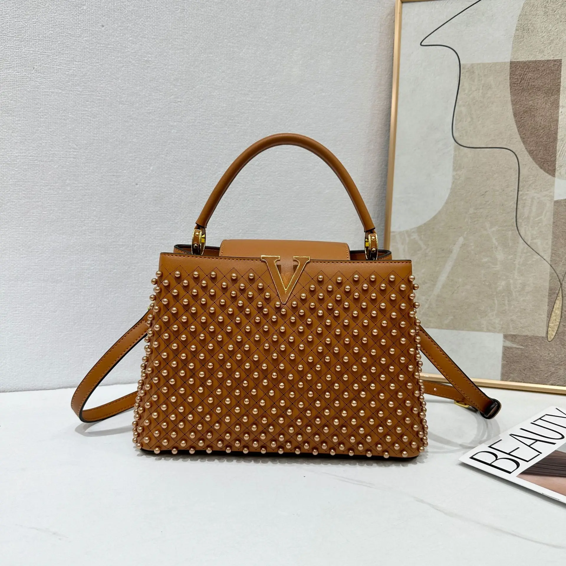 

Сумка через плечо с жемчугом 2025, элегантная и универсальная, идеально подходит для работы и вечера, бесплатная доставка