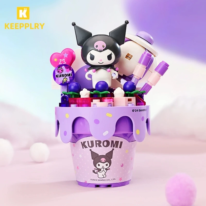 Keeppley Sanrio Ice Cream Cone Building Blocks Hello Kitty Kuromi Cinnamoroll Pochacco Model Ornaments Splicing Toy Gift