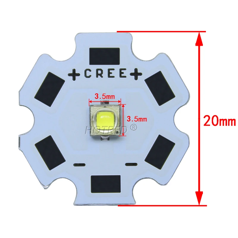 XPG2-piezas de diodo emisor LED, luz blanca fría 6000-6500K con PCB de 20/16/14/12/8mm para linterna/foco/bombilla, 1-5W, 10 XP-G2