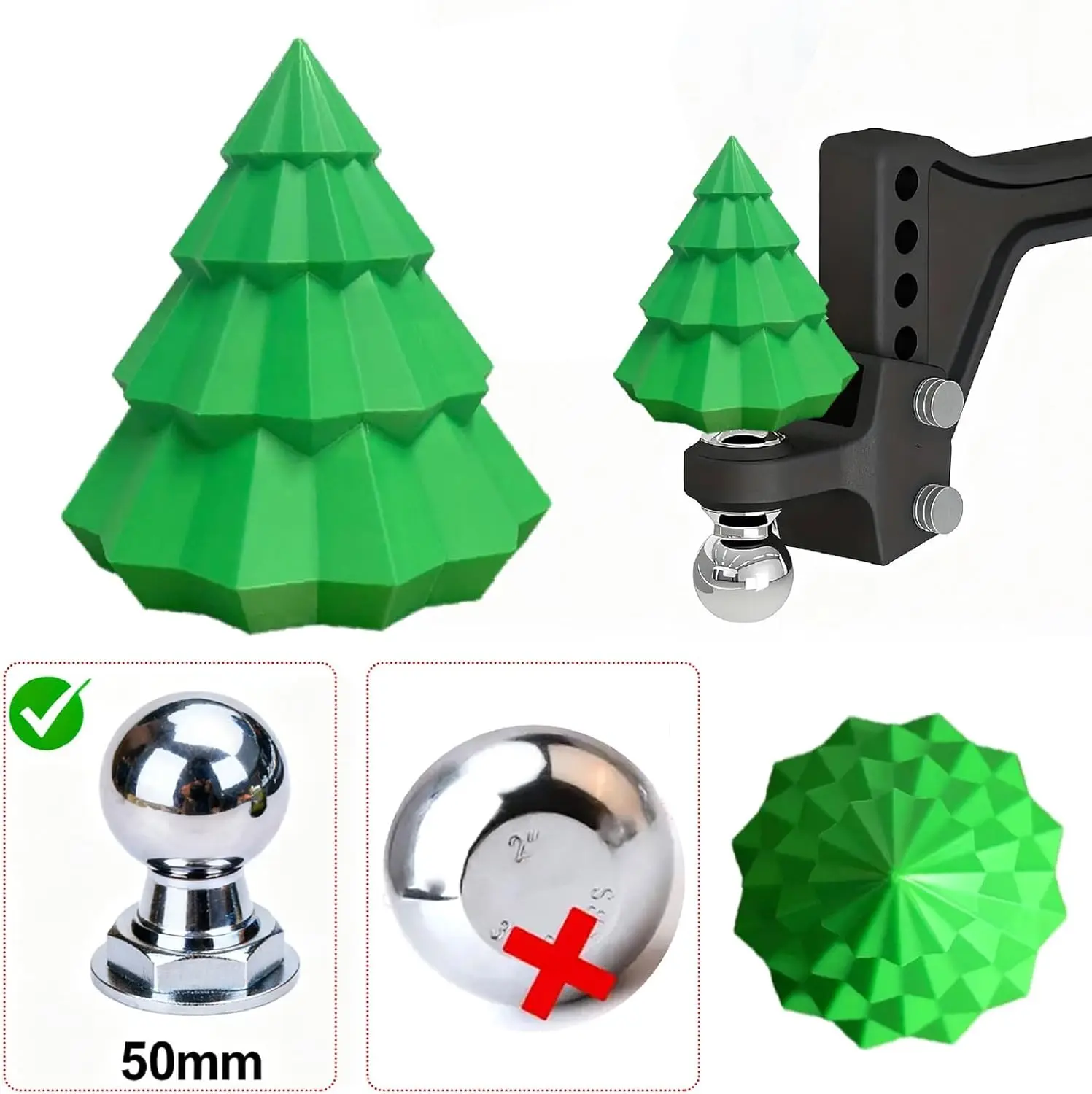 Christmas Tree Hitch Ball Cover, Trailer Hitch Ball Protector with 5cm Insertion, Funny Towing Accessory for Trailer, Truck, RV